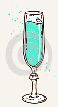 Flute champagne glass hand drawn illustration