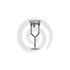 flute glass icon with overfilled with water on white background. simple, line, silhouette and clean style
