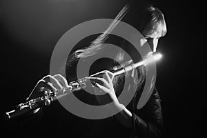 Flute music flutist musician classical playing. photo