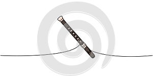 Flute one line colored continuous drawing. Musical instruments continuous one line illustration. Vector minimalist