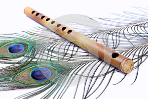 Flute With Peacock Feathers