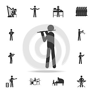 Flute player icon. Detailed set of music icons. Premium quality graphic design. One of the collection icons for websites; web desi