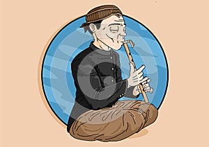 flute traditional sundanese musical instrument player vector illustration