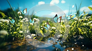 Fluttering Butterflies in Garden, Generative Ai