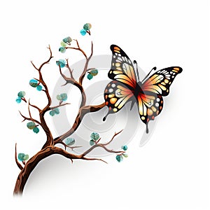 A fluttering butterfly on white background a reminder of the fragility of life