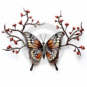 A fluttering butterfly on white background a reminder of the fragility of life