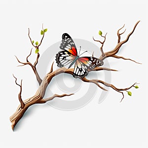 A fluttering butterfly on white background a reminder of the fragility of life