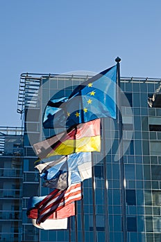 Fluttering flags of the European Union