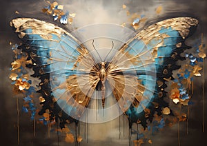 Fluttering in Gold and Blue: The Majestic Beauty of a Painted Bu photo