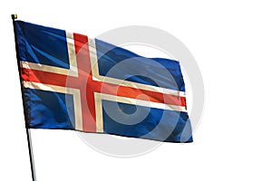 Fluttering Iceland flag on clear white background isolated