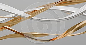 Fluttering material Abstract background with smooth gold and silver waves. 3d render.