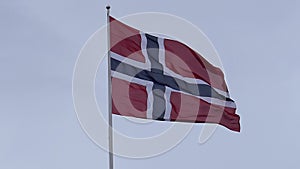Fluttering Norwegian flag in slow motion