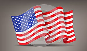 Fluttering, waving realistic American flag, national symbol