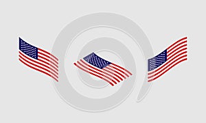Flutters USA flags set in isometric. American flags isolated on white background. Vector EPS 10