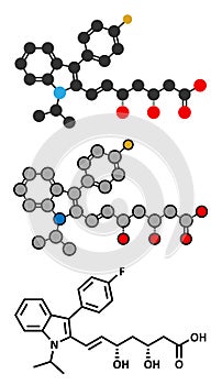 Fluvastatin hypercholesterolemia drug molecule.