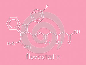 Fluvastatin hypercholesterolemia drug molecule. Skeletal formula.