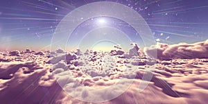 fly above clouds sunset landscape