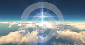 fly above clouds sunset landscape 3d render