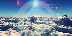 fly above clouds sunset landscape