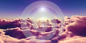 fly above clouds sunset landscape