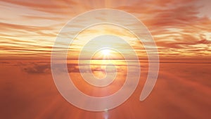 fly above clouds sunset landscape