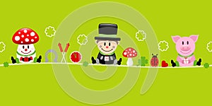 Fly Agaric Chimney Sweep And Pig Icons New Years Eve Green