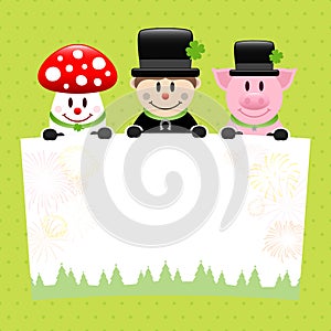 Fly Agaric Chimney Sweep And Pig With Label Dots Green