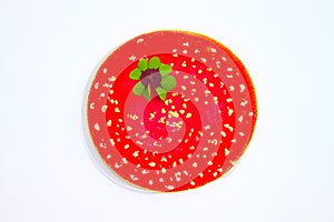 Fly agaric hat and a lucky clover on a white background