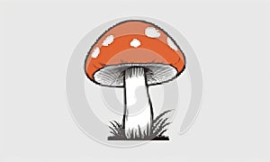 Fly agaric mushroom in the grass. Hand drawn simple illustration.