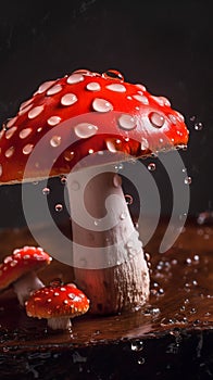 Fly agaric mushrooms. Generative AI