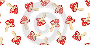 fly agaric mushrooms seamless pattern vibrant red white toadstools on clean background whimsical nature design