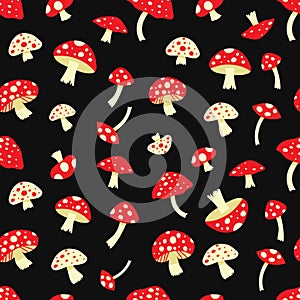 Fly agarics colored seamless pattern.