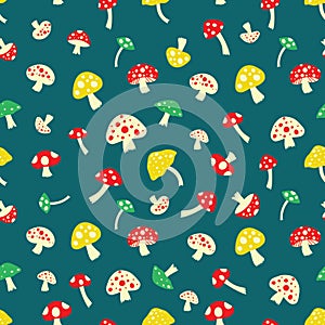 Fly agarics colored seamless pattern.