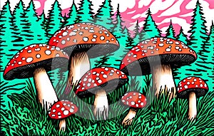 Fly agarics in the woods
