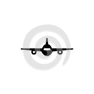 Fly Airplane, Flying Aircraft, Aviation. Flat Vector Icon illustration. Simple black symbol on white background. Fly Airplane,