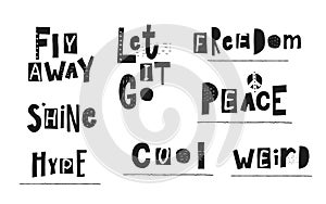 Fly away Peace Cool Hype Shine quote lettering
