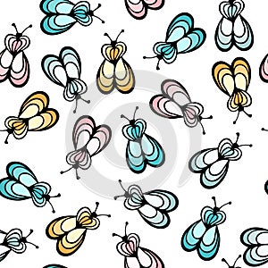 Fly bug insect cartoon illustration vector seamless pattern.