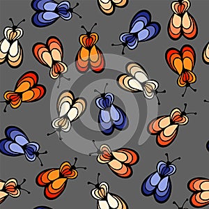 Fly bug insect cartoon illustration vector seamless pattern.