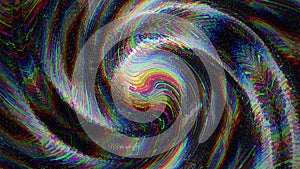 Fly through colorful neon glitch abstract glowing swirl tunel. Sound waveform background