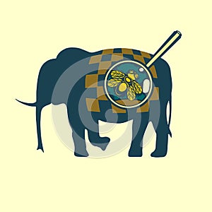 Fly on the elephant. Cute color illustration in flat style