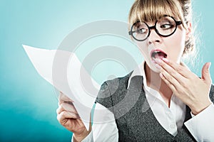 Fly fear. Woman holding airplane in hand.