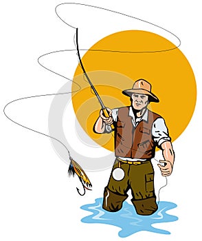 Fly Fisherman catching a trout