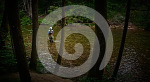 Fly fisherman in the Davidson River, NC photo