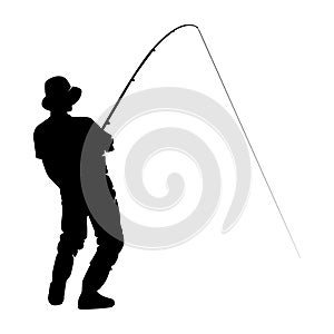 Fly fisherman fishing.graphic fly fishing.clip art black fishing on white background.