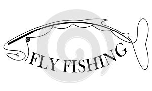 Fly fisherman fishing.graphic fly fishing.clip art black fishing on white background.