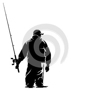 Fly fisherman fishing.graphic fly fishing.clip art black fishing on white background.