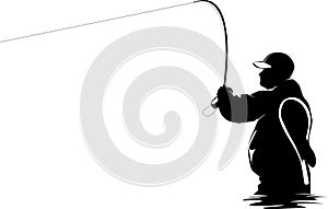 Fly fisherman fishing.graphic fly fishing.clip art black fishing on white background. Vector