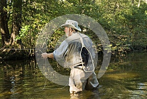 Fly fisherman with net