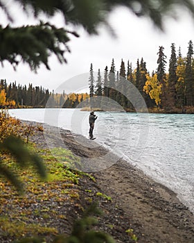 Fly fisherman spey casting