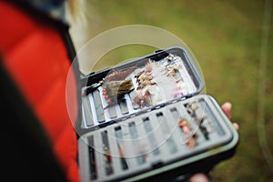 fly fishing fly box with flies for trout